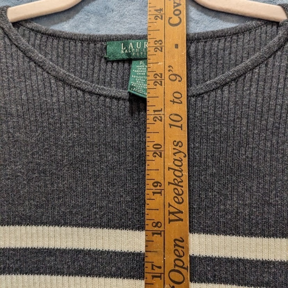 Lauren Ralph Lauren Womens Ribbed Pullover Sweater Gray Striped Crew Neck sz PL - Picture 8 of 11